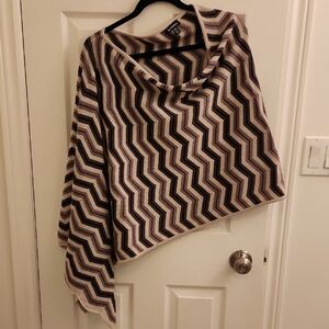 Le Chateau Chevron Knit Poncho in Cream and Taupe